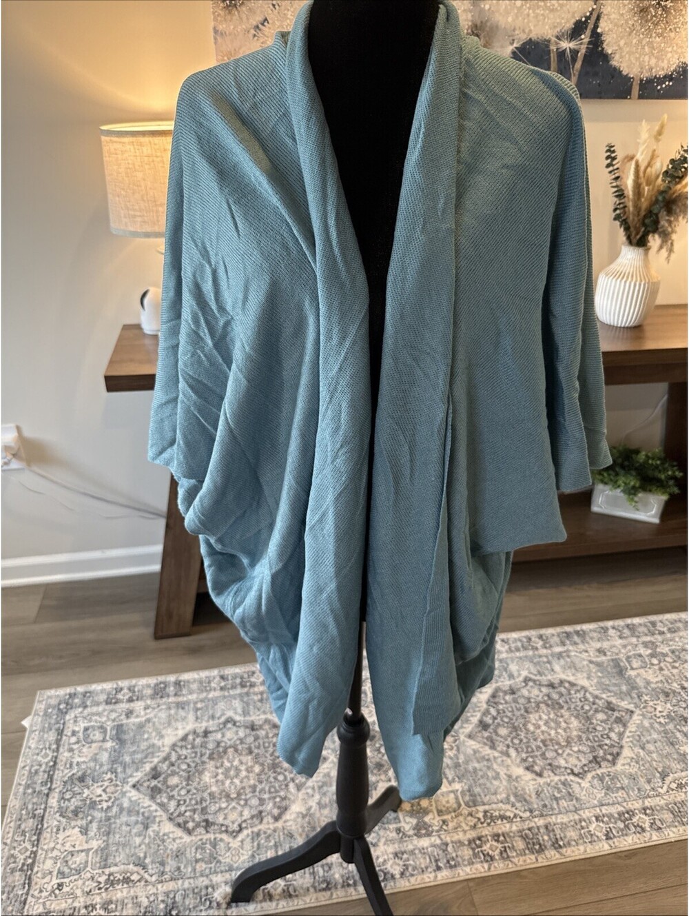 Vic And Lou Drop Shoulder Cardigan One Size Open Front  Teale Blue